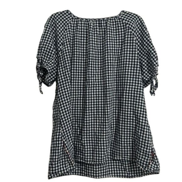 Westport 1989 Womens 2X Navy & White Gingham Blouse With Red Embroidery & Tie Sl - Picture 5 of 6